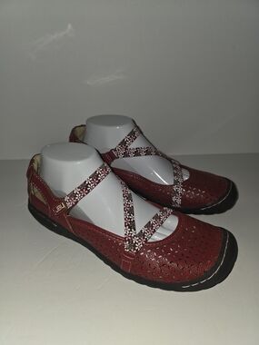 JBU by Jambu Wildflower Red Floral Vegan Mary Jane Flats Shoes Womens Size 10